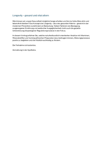 "Longevity – gesund und vital altern"